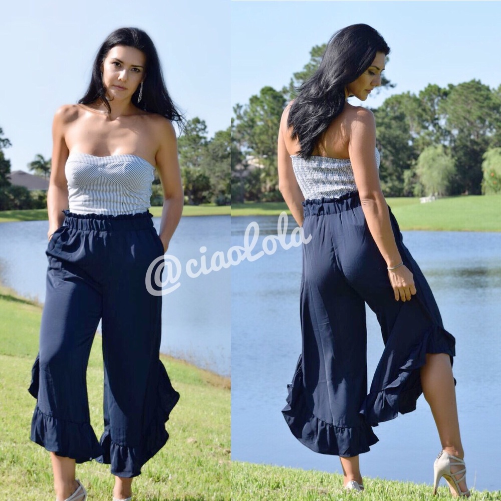 Summer sale! Maya navy ruffle pants